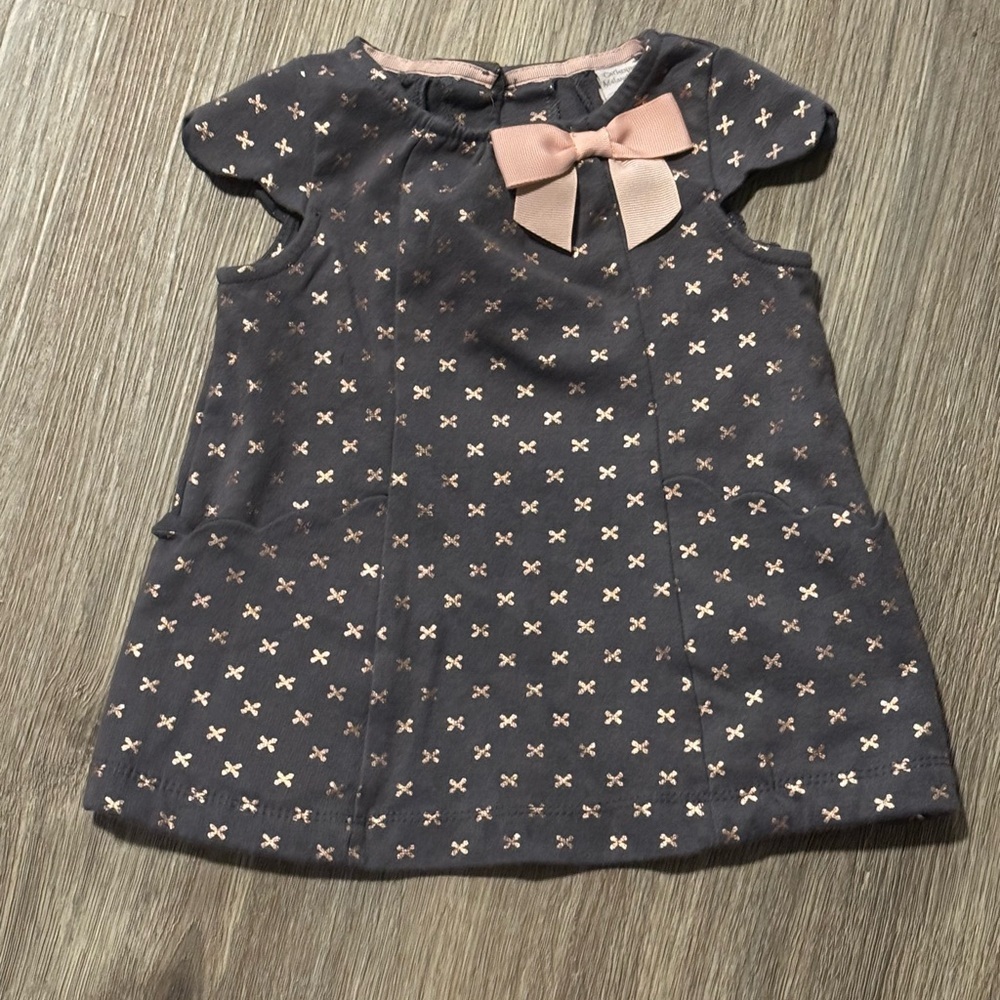 Gray Dress with Pink Bow and Pattern